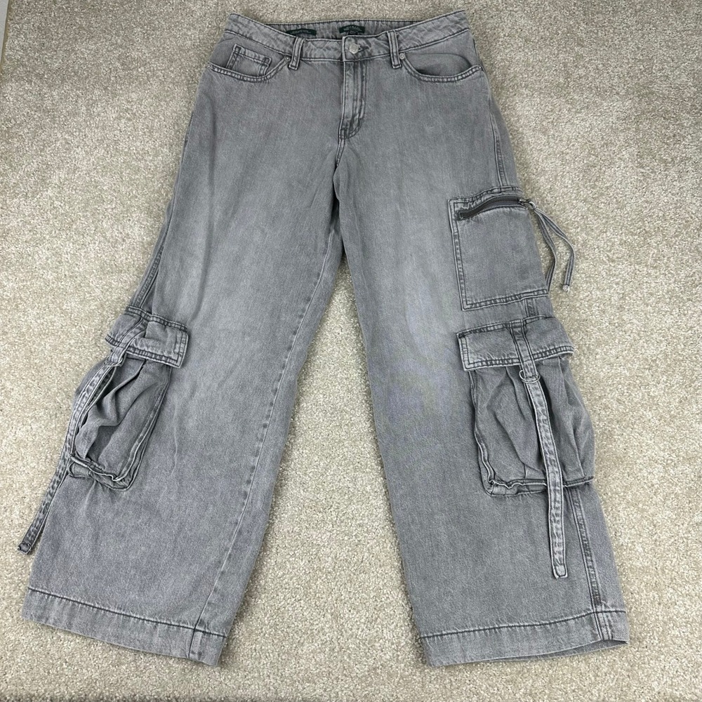 Wild Fable Mid Rise Baggy Cargo Jeans Gray Cotton Utility Wide Leg Pants 8/R Y2K